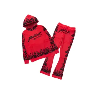 Yash Red Hoodie Stacked Flare Track Set