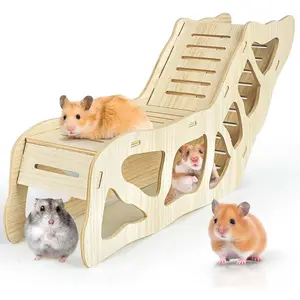 Hamster Hideout Climbing Ladder and Tunnel for Burying in Bedding or Connecting with Accessories WOODEN HAMSTER HIDEAWAY WITH LADDER