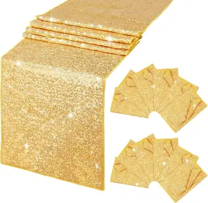Gold Table Runner Sequin 12 Pack 12x72 Inch Glitter for Wedding Party Decorations Reusable Durable Elegant Table Decor for Banquets & Reception