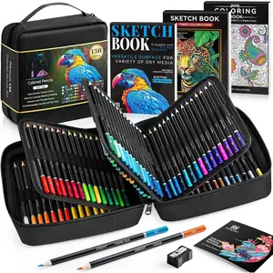 Colored Pencils Set with Portable Case, Art Supplies for Adults Coloring Books, Includes Sketchbook, Coloring Book, Sharpener, Soft Core Pencils