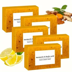 Turmeric & Kojic Acid 5-Pack Handmade Soap - Moisturizing Body Care for All Skin Types - Alcohol-Free with Natural Ginger & Lemon Scent