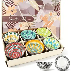 6 count Colorful Ceramic Rice Bowl Set,10 oz 4.75'' Porcelain Kitchen Dessert Soup Serving Bowls for Snack Salad Ice Cream Pasta Cereal,Microwave and Dishwasher Safe