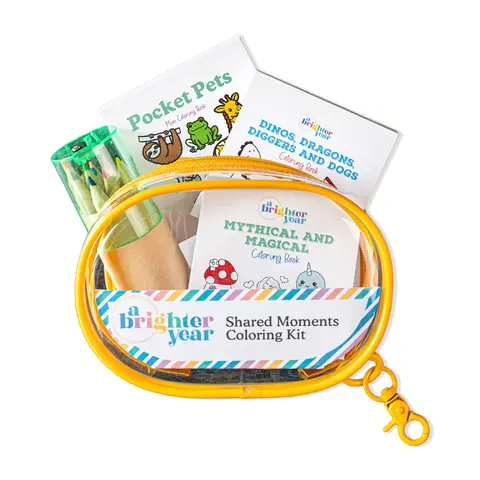A Brighter Year Cute Build-Your-Own Coloring Kit - Art Drawing Supplies, 2-3 Mini 3x3 Inch Coloring Books, Mini Colored Pencils or Water-Based Markers, Space-Saving Keychain Zip Pouch with Fit Check, Keychains, Bugs, Prisms, Birds, Kaleidoscopes
