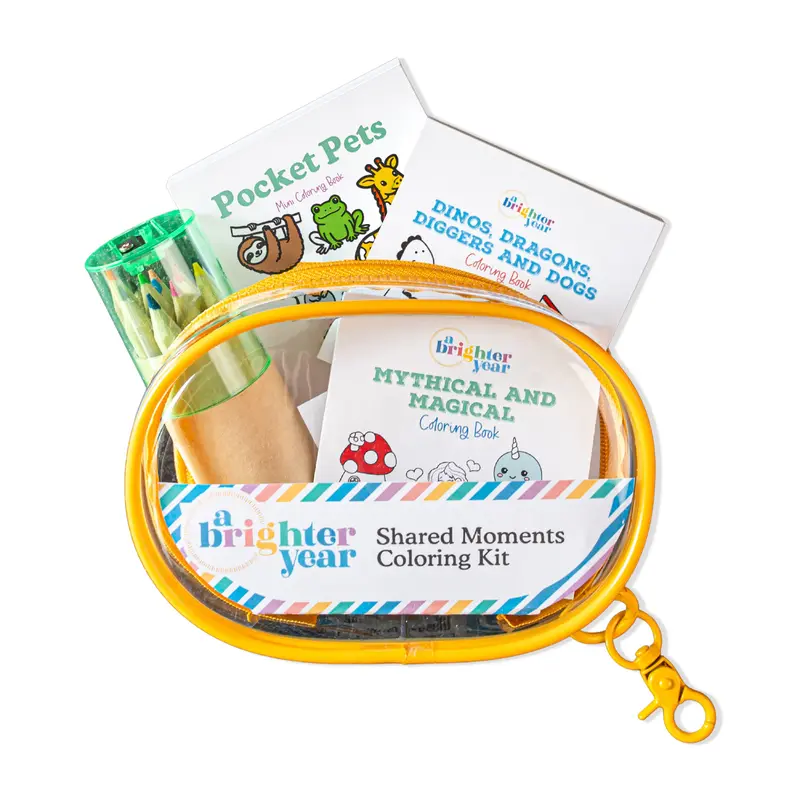 A Brighter Year Cute Build-Your-Own Coloring Kit - Art Drawing Supplies, 2-3 Mini 3x3 Inch Coloring Books, Mini Colored Pencils or Water-Based Markers, Space-Saving Keychain Zip Pouch with Fit Check, Keychains, Bugs, Prisms, Birds, Kaleidoscopes