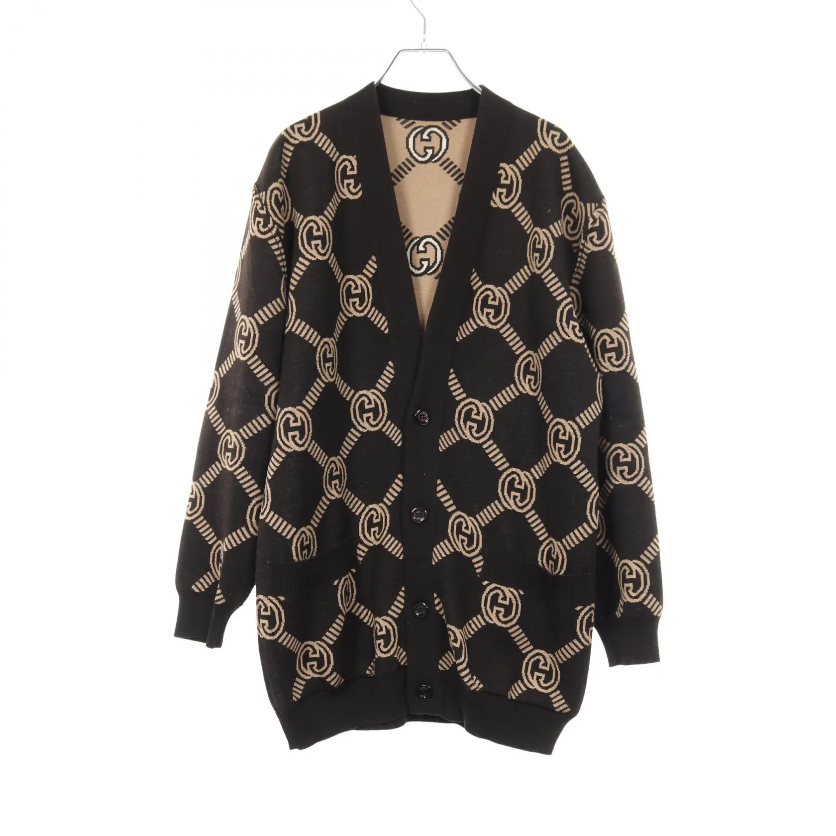 Pre-owned GUCCI Wool Small Leather Goods Interlocking G Cardigan