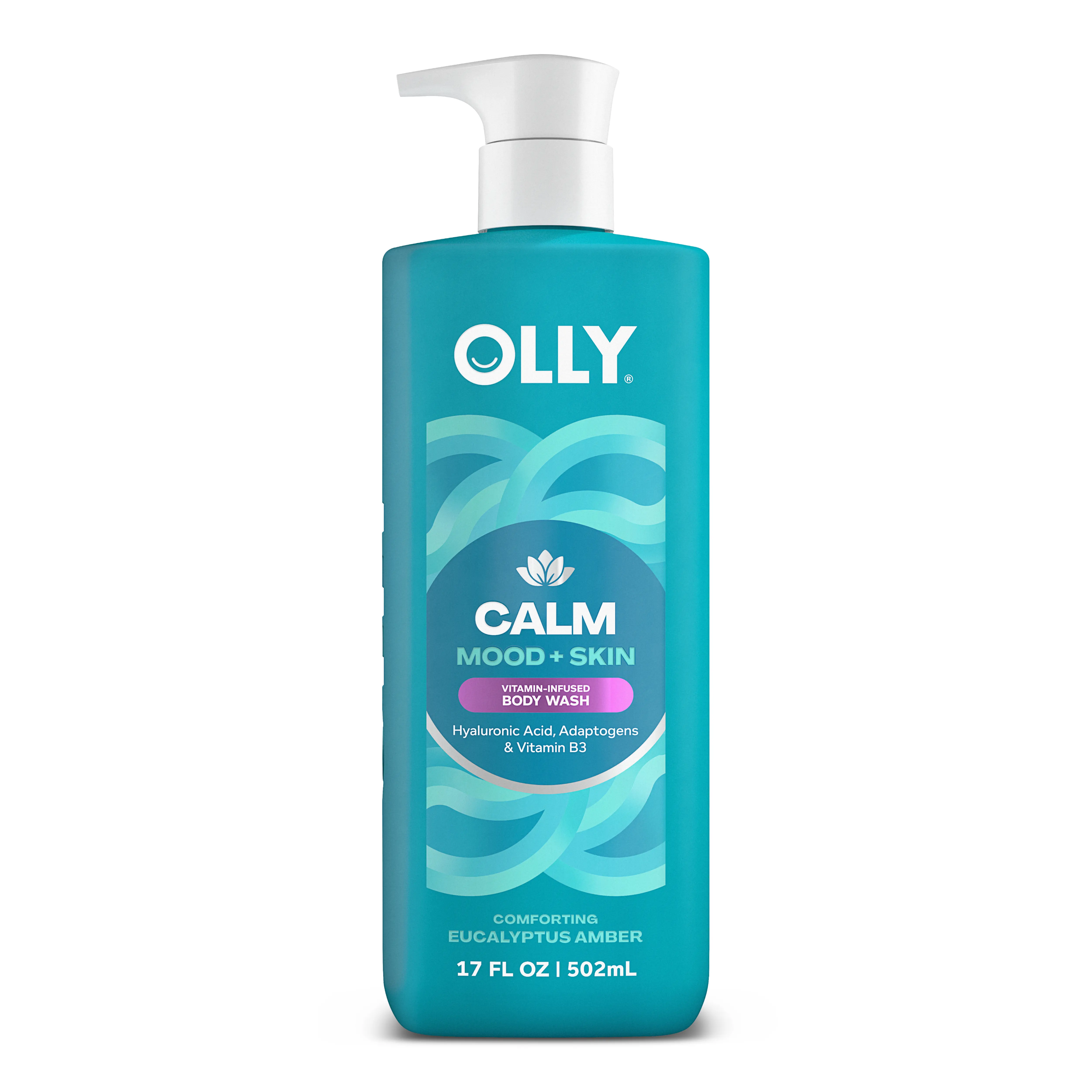 OLLY Calm Mood + Skin Antistress Body Wash & Cleanser, Hydrating Body Care Gel with Hyaluronic Acid, Vitamin B3 for Soothing Stressed Skin, 17 FL OZ Selfcare Bath Product