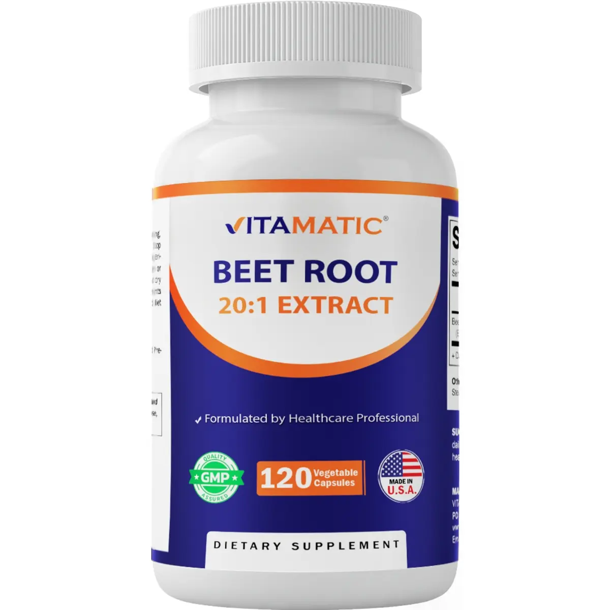 Vitamatic Edible Beetroot Capsules - 20:1 Beta Vulgaris Extract, 800mg Per Serving, GMP Cert, Sugar Free, Energy Boost, Nitric Oxide Support, No Artificial Flavors, Non-GMO, Gluten-Free, 120 Veggie Capsules, Made in USA Dietary Supplement