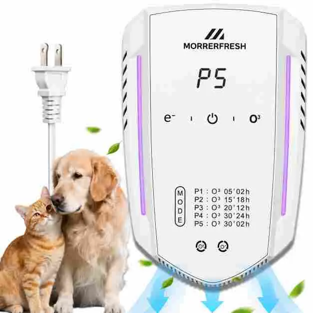 MORRERFRESH Smart Pet Odor Eliminator Ionizer - Filter-Free Ozone Air Purifier for Multi-Cat Litter Boxes, Dog Urine, Bathrooms, Quiet, Portable, Wall Mount Compatible (P1, P5, Free Pet Grooming Brush Included)