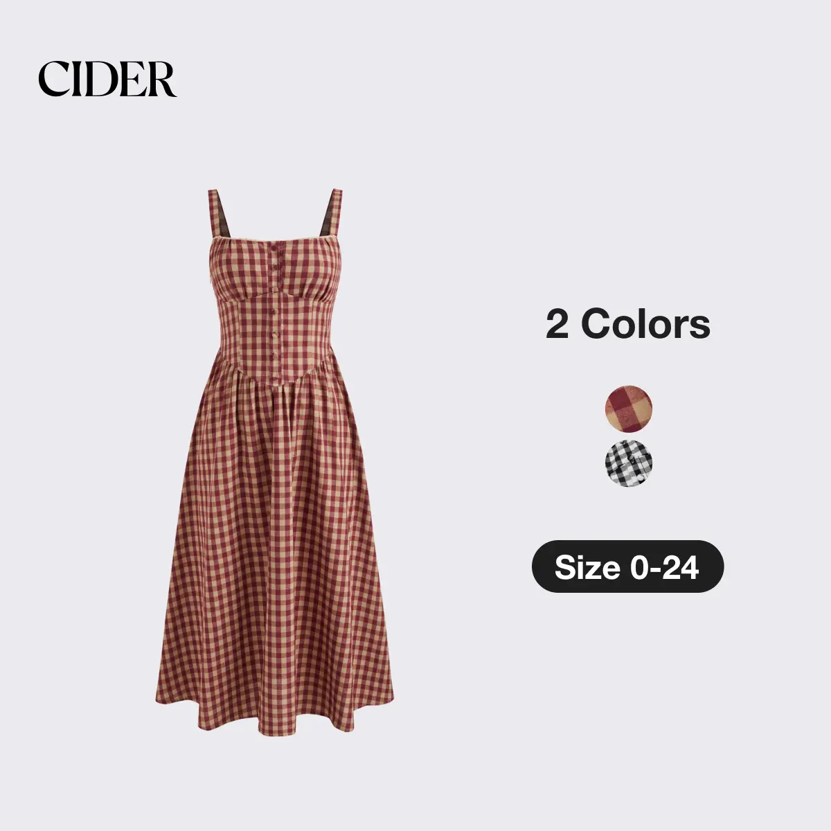 Cider Cotton-blend Square Neck Gingham Maxi Dress [LIVE ONLY] SohoChic