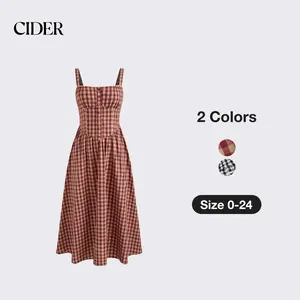 Cider Cotton-blend Square Neck Gingham Maxi Dress