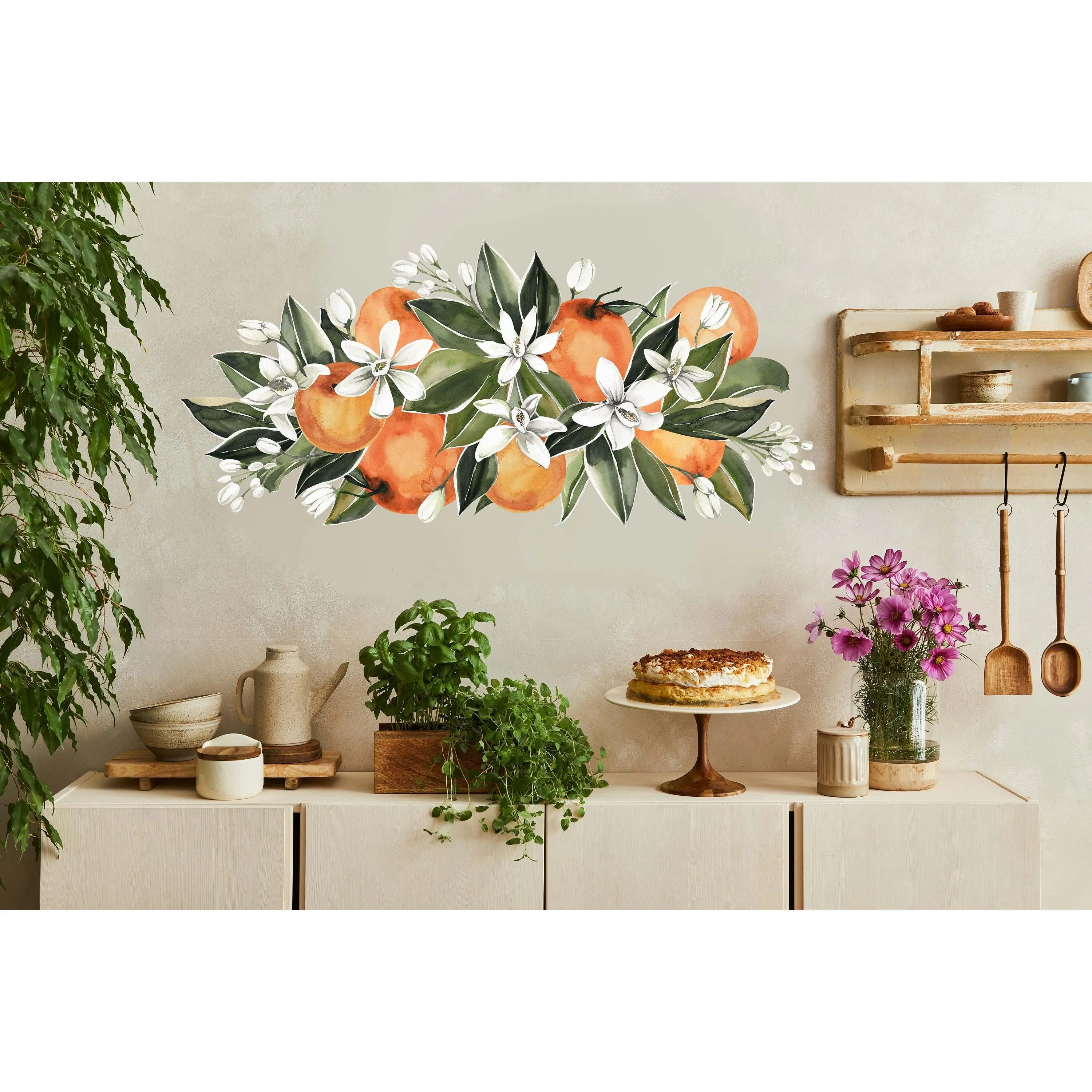 Flowers Leaves Wall Decals Oranges Greenery Stickers, LF116