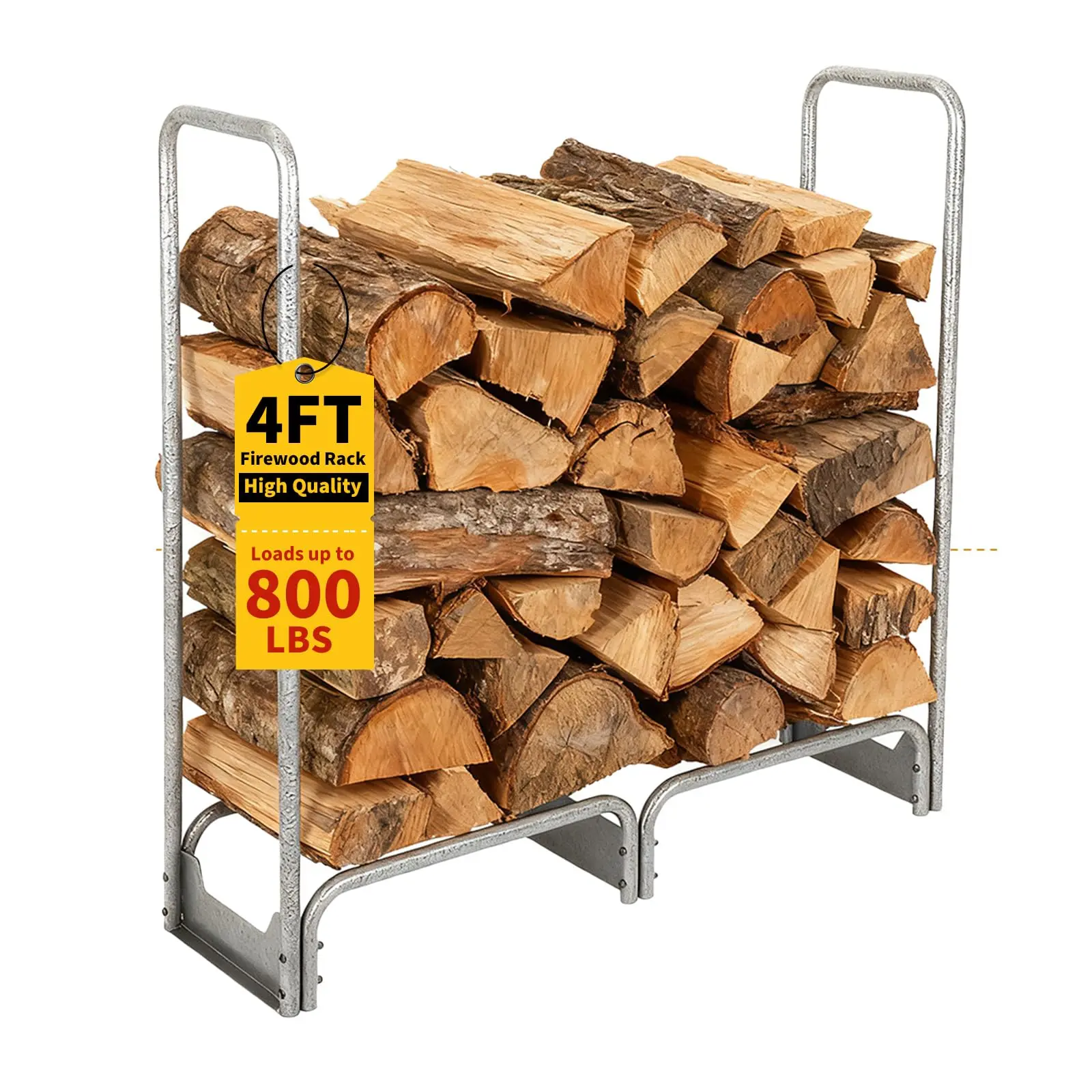 Garvee 4FT Heavy Duty Steel Firewood Rack with Waterproof Cover - Indoor/Outdoor Log Holder, Durable Large Capacity for Fireplace, Fire Pit