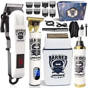 Men's Professional Hair Clipper Set (4-in-1), Barber Hair Clippers, Electric Shaver Kit with Titanium Blades, Hair Cutting Kits, Ideal Gift Option, Precision Trimming Tools & Accessories (White)
