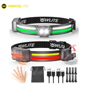 Hokolite LED Headlamp Flashlight 2-Pack 1200 Lumens 260° Wide Beam COB with Motion Sensor, Adjustable Head & 14 Front Modes for Versatile Use Modern Outdoor