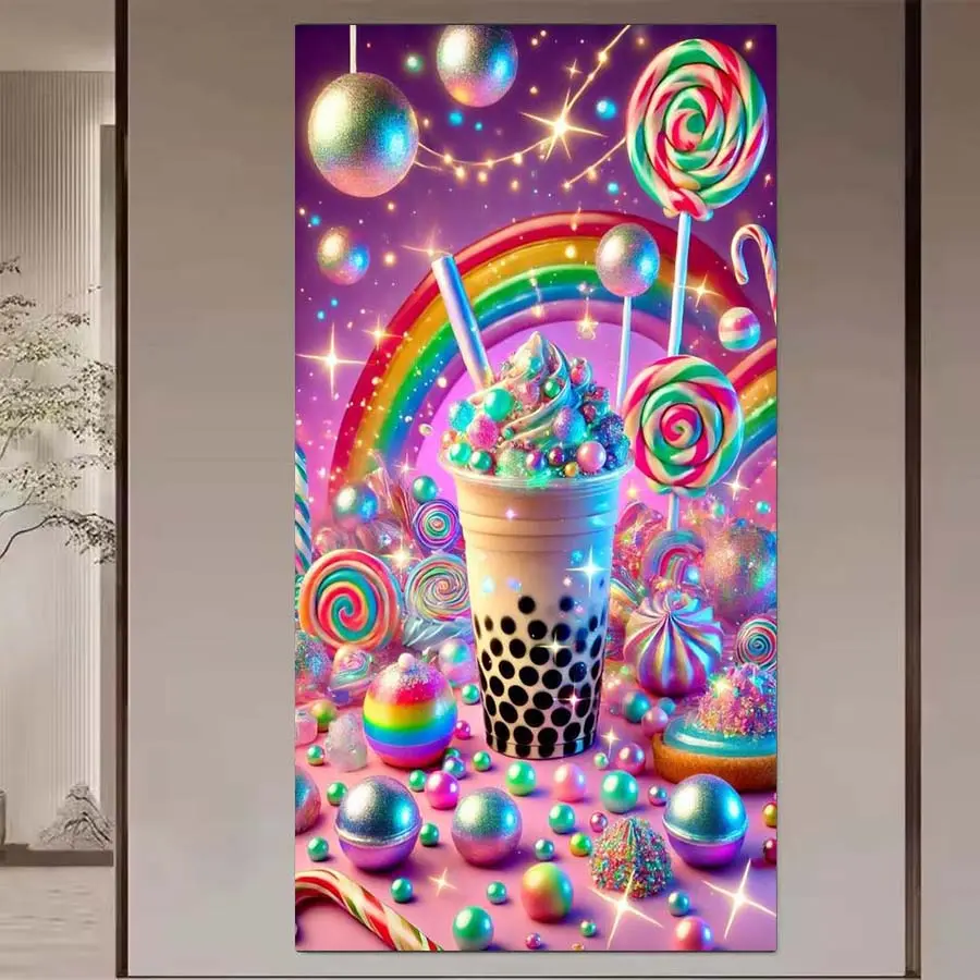 1pcs 5D DIY diamond painting kit, 5D diamond art set, DIY decoration, Crafts, rainbow, milk tea, candy diamond painting kit with full round diamonds, mosaic, diamond art, DIY art home decor, suitable for Halloween and Christmas.