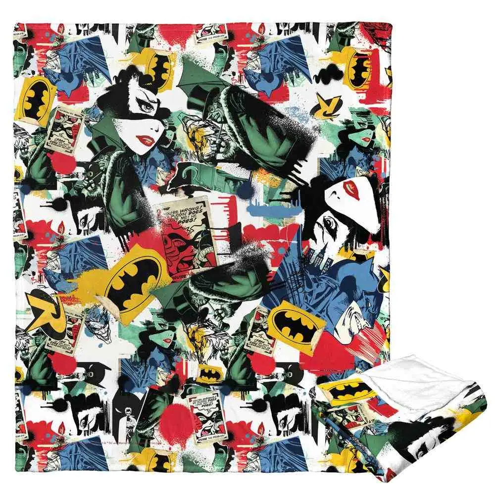 Batman Sticker Collage Silk Touch Throw Blanket, 50x60 In, Cozy Lounging Blanket for Home, Room & Whimsical House Decor