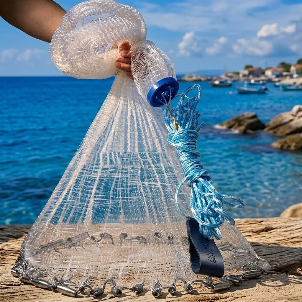 1Pc 2 Size Options 6FT 8FT Radius Fishing Cast Net For Fathers Day Gift Bait Trap Easy Throw Heavy Duty Hand Cast Net With Chain Sinker Bottom Spread