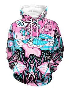 Men's hooded sweatshirt, niche high-street style pink and blue graffiti sweatshirt, men's textured casual hoodie