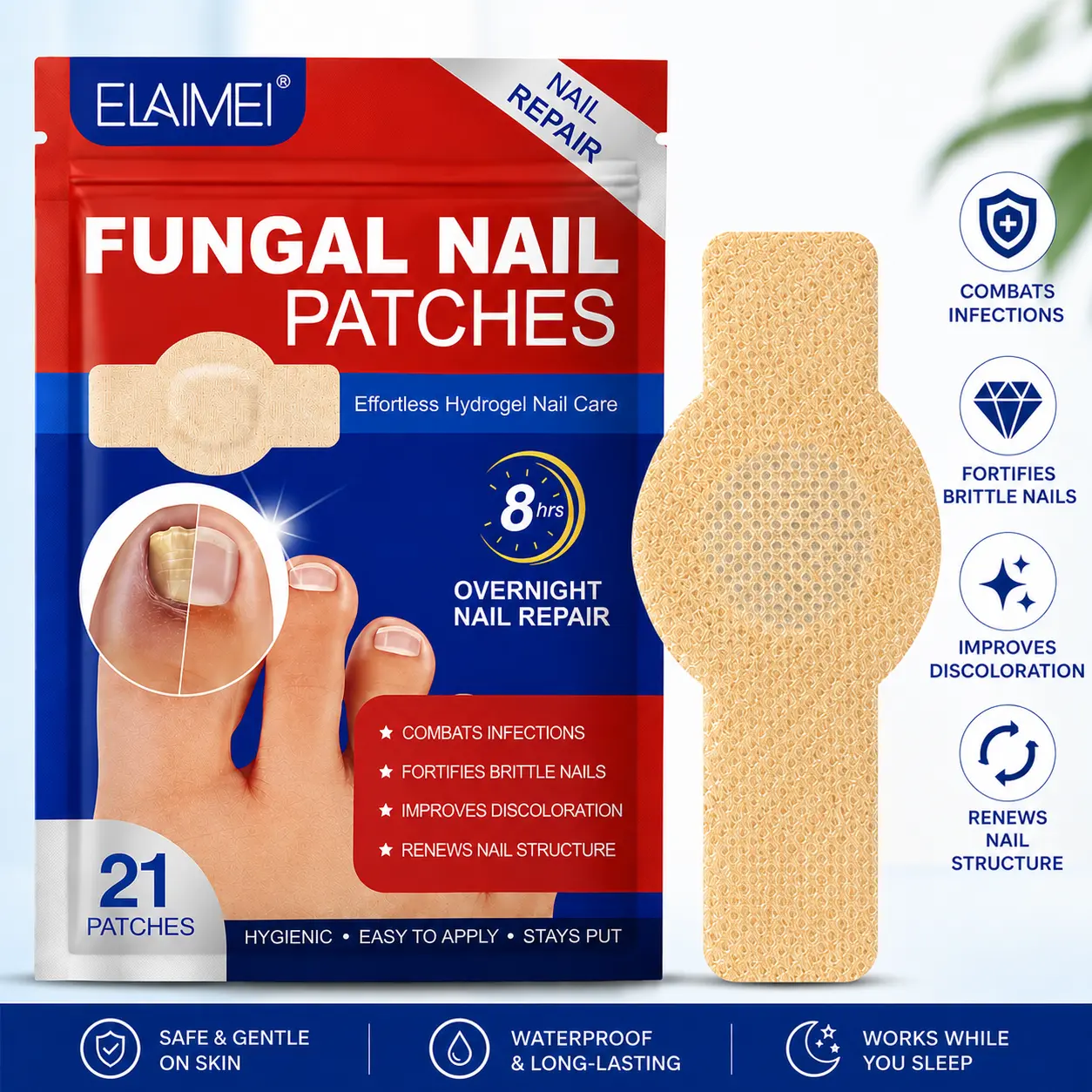 21 Count/bag Nail Health Care Patches,Toenail Fungus Treatment Extra Strength,Nighttime Nail Repair for Damaged,Fungal Nail Patches,Discolored Nails,Nail Health Care Patches,Suitable for Solving Fungal Nails and Other Nail Problems.