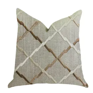 Plutus Urban Square Brown & Beige Throw Pillow – Viscose Linen, Handmade in USA