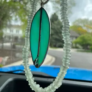 Surfboard Car Charm - Stained Glass Design, Coastal Aesthetic, Car Accessory for Enhanced Car Décor