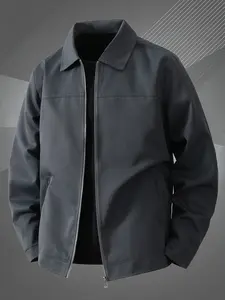 Men's lightweight casual jacket - polyester fiber, solid color light business style jacket, zipper closure - lapel design, machine washable, easy to maintain fabric, suitable for daily leisure, work travel, and formal wear - spring and autumn seasons