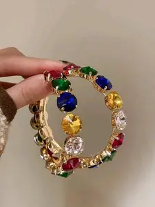 ShaCity Glamorous Zinc Alloy Random Color Rhinestone Decor Hoop Earring