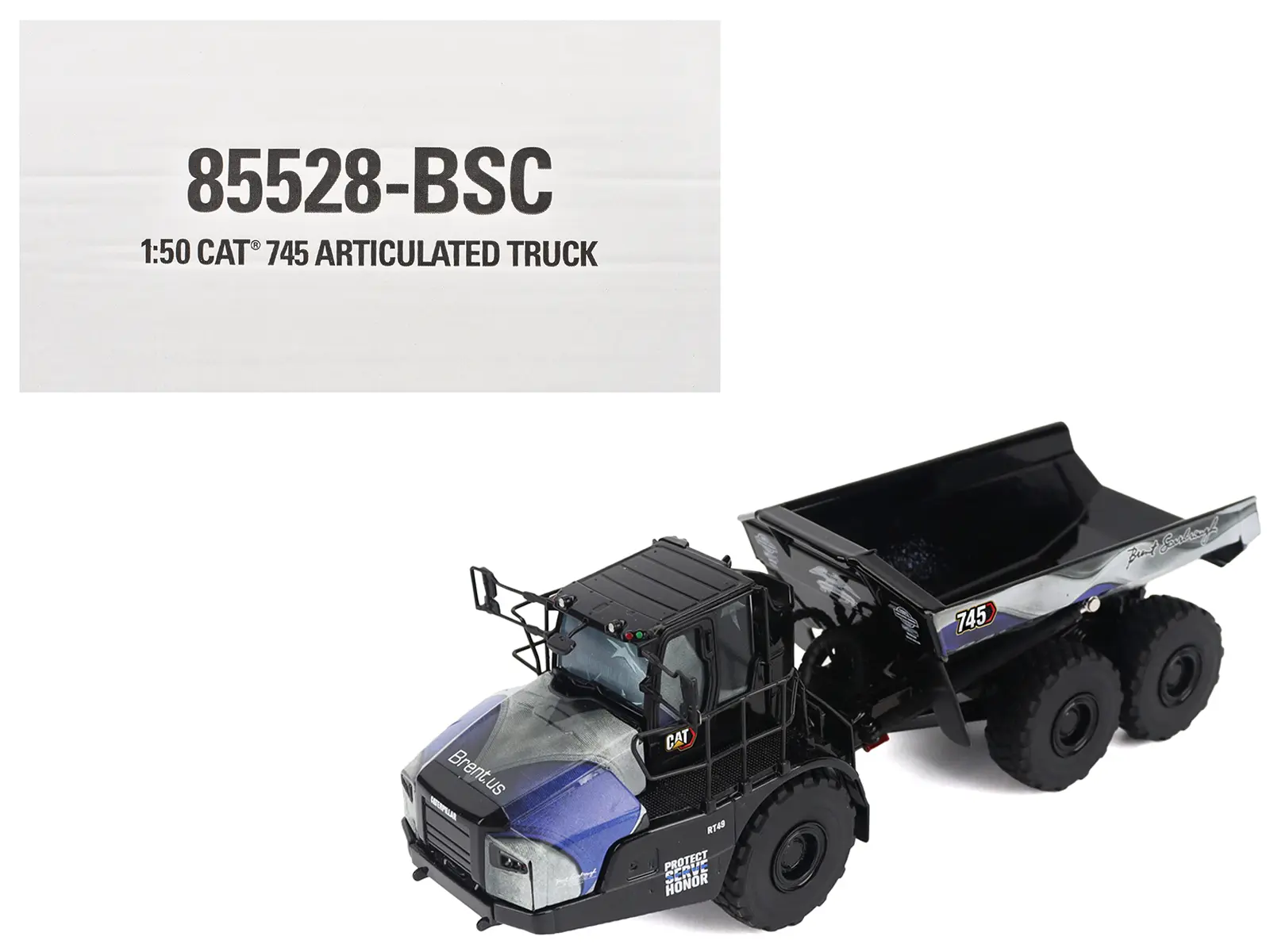 CAT Caterpillar 745 Articulated Dump Truck Black with Graphics "High Line" Series 1/50 Diecast Model by Diecast Masters