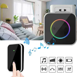 Wireless Doorbell, Easy installation, Waterproof, Adjustable Volume, 45 Chimes, Colorful LED, 1000Ft Range, Black