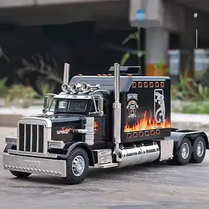[#Summervibes]Tibibee 1:24 Scale Diecast Semi Truck Toy with Sound & Light Effects - Durable Metal Model trucks for Kids Ages 4-7,Model Cars Easter toys for boys- White/Black/Red Color Edition,Blackfriday(9.45×2.64×3.74 inches)