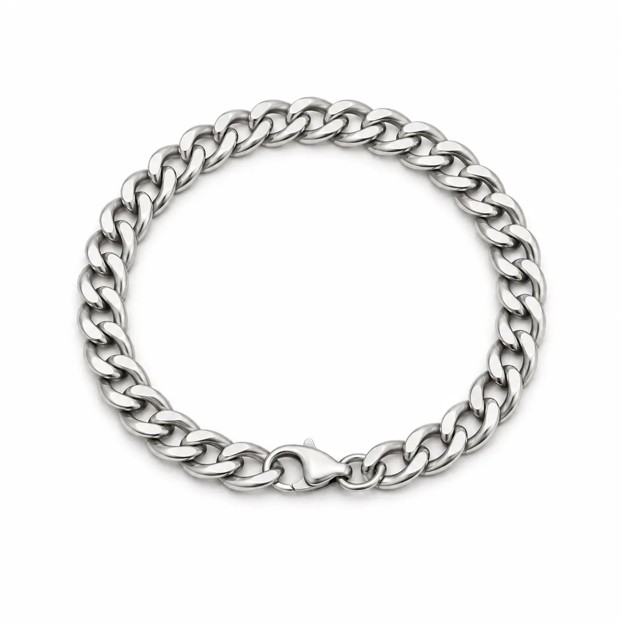 Stainless Steel Cuban Link Bracelet for Men & Women, Polished Silver Curb Chain, Tarnish-Resistant Everyday Fashion Costume Jewelry Chunky Link Bracelet