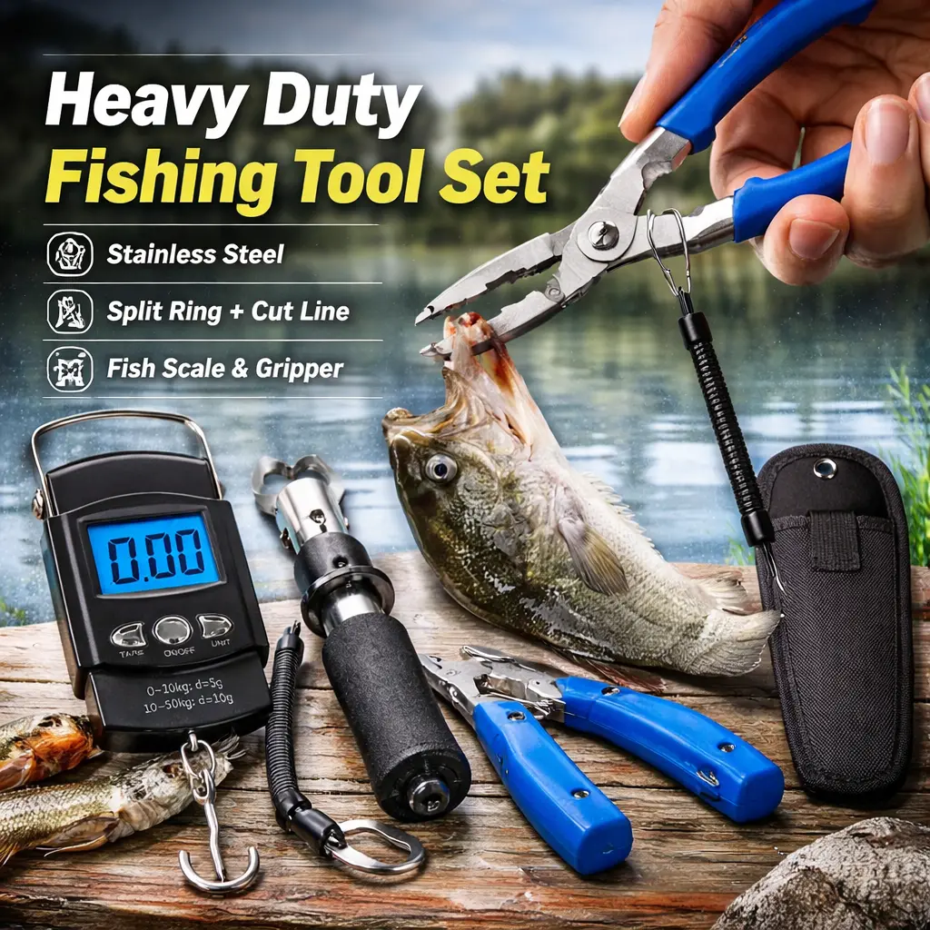 5-Piece Fishing Tool Kit – Saltwater Resistant Pliers, Fish Gripper, Fishing Scale & Fish Grip Tools Set – Essential Fishing Gear for Anglers, Bass Fishing, and Saltwater Fishing