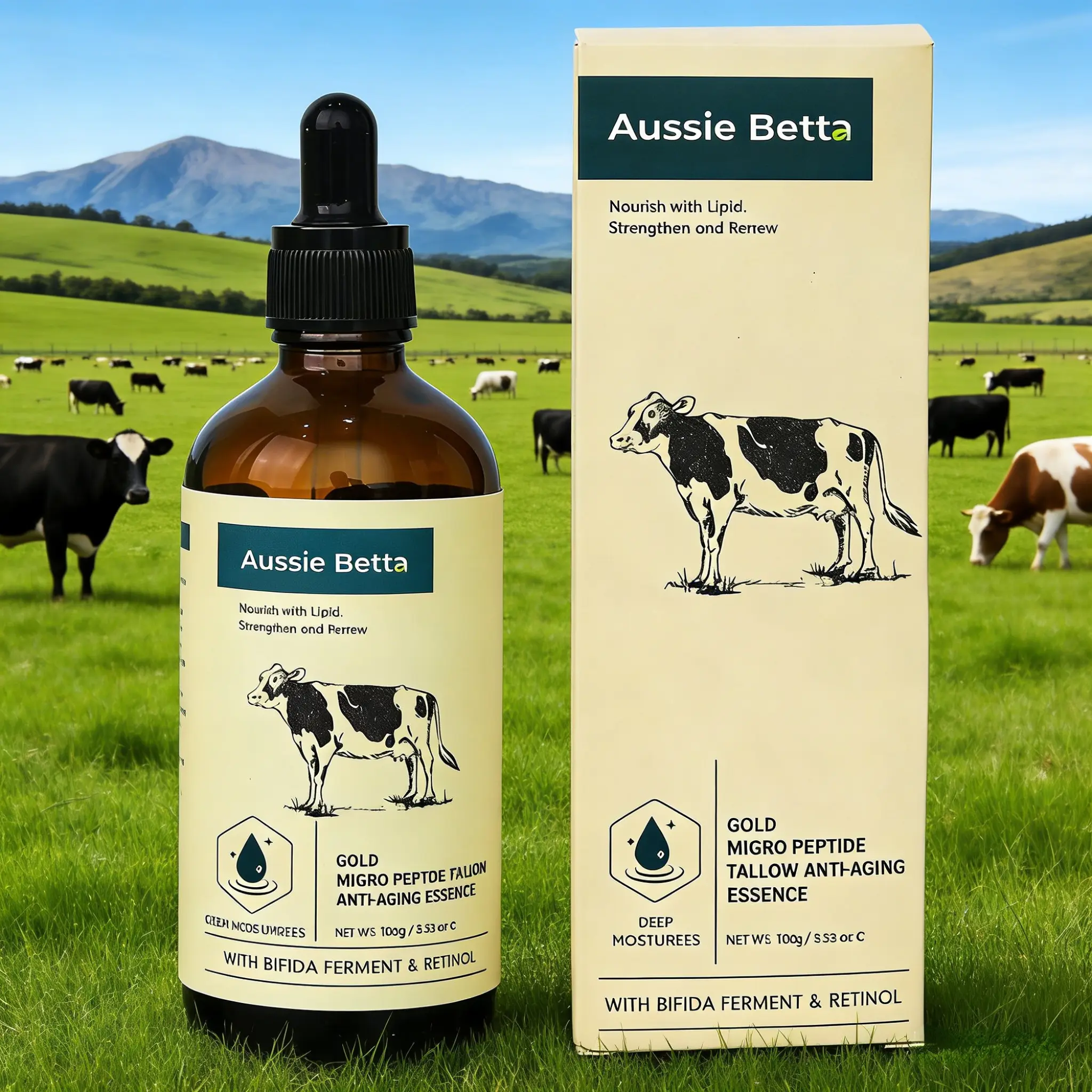 Aussie Betta Golden Micro-Peptide Tallow Serum, Intensive Nourishing Moisturizer with Niacinamide & Bifida Skin Repair Formula to Smooth Fine Lines, Restore Dark Spots, No Irritation, Visible Results, Cream, Hydrate, Wrinkle Reduction Serums & Essences