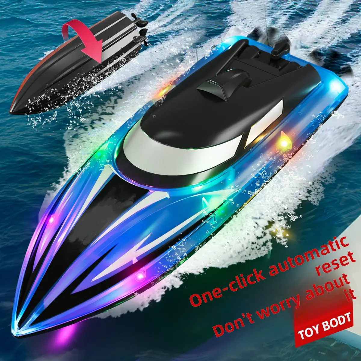 Rechargeable RC Speed Boat - Electric Remote Control Racing Minijet with Cool LED Lights, Low Battery Alert, Safe Navigation, for Pool/Lake Play, Kids' Birthday Gift, Rechargeable Battery