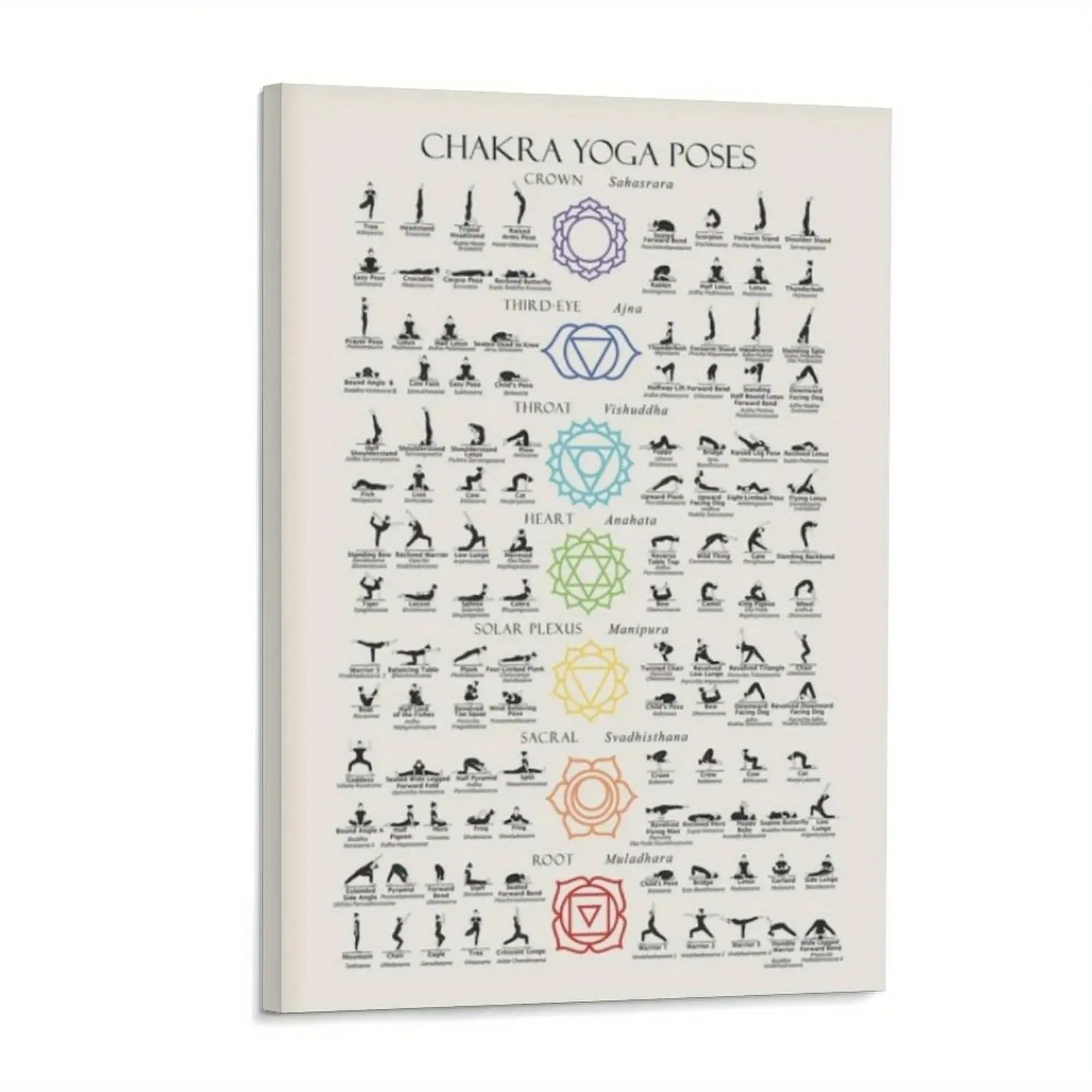 Pine Wood Frame-Style Canvas Poster - Chakra Yoga Poses, Black and Gold Chakras, Wood Wall Decor for Bedroom, Living Room, Space-Saving Home Decor Ideal Gift, Artistic, Print, Decoration