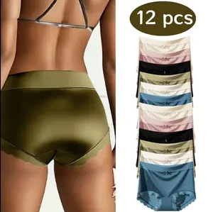 Women's Seamless Mid-Waist Underwear Invisible Comfort Breathable Underpants for Ladies 6Pcs Soft Elastic Mid-Waist Waistband Basic Cotton Panties