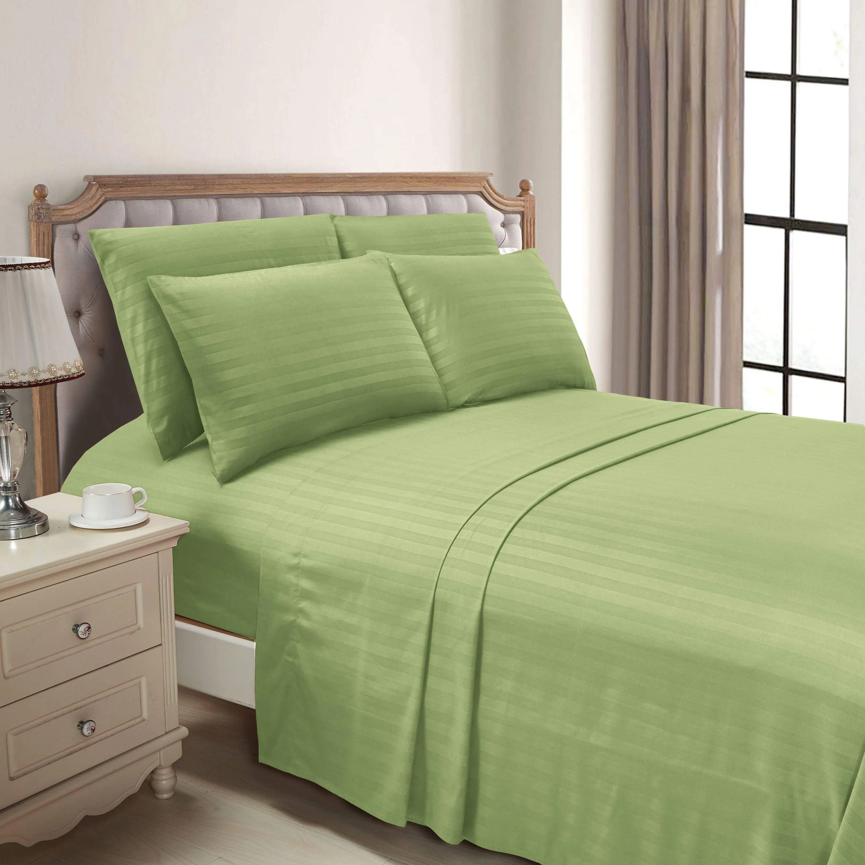 Elegant Comfort 6-Piece Dobby Stripe Bed Sheet Set – Luxuriously Soft Woven Texture Microfiber Bedding