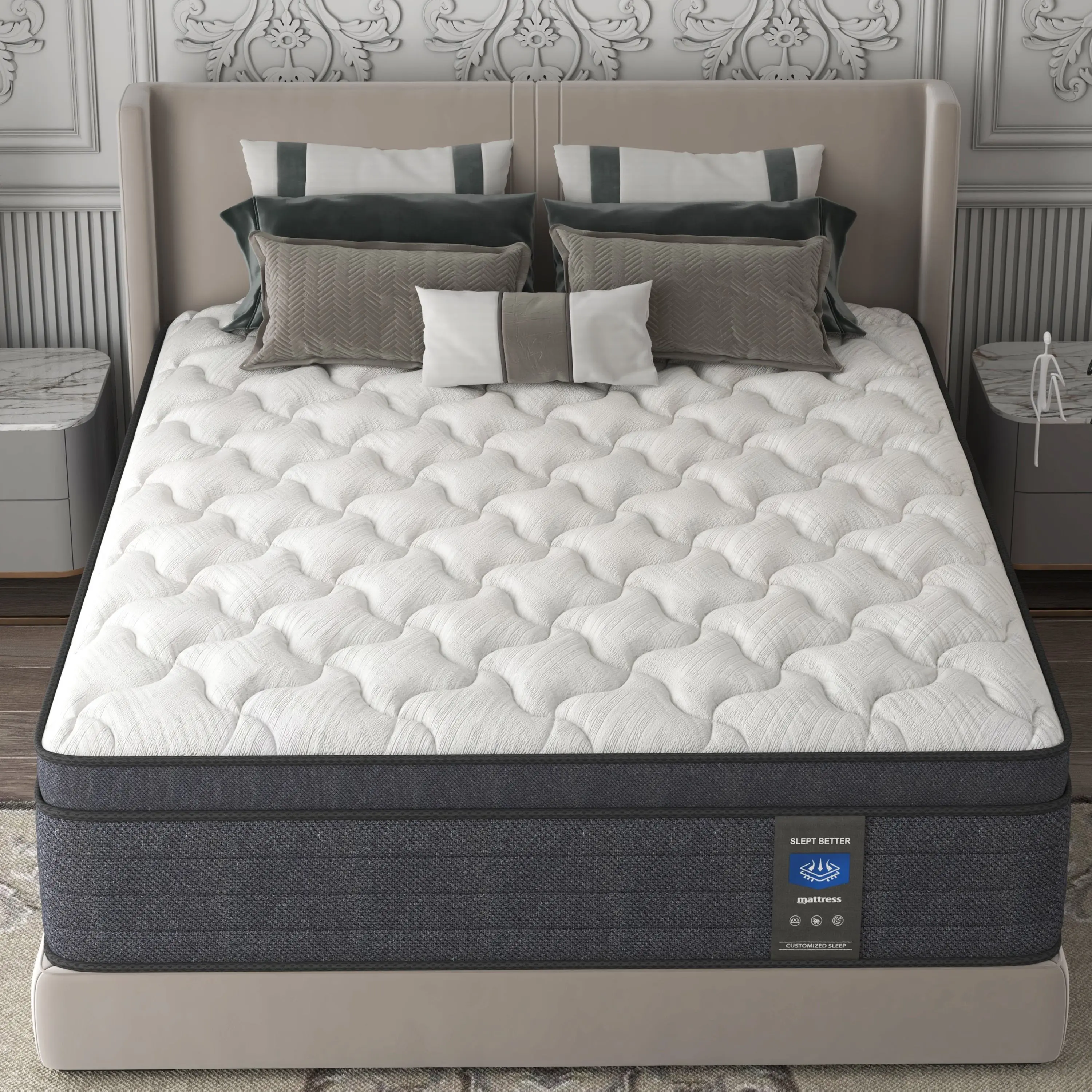 MRH 12-in Rectangular Hybrid Spring Memory Foam In-a-Box Mattress, Queen Size, Medium Firm Premium Bed Mattress with Cotton, Pressure Point Ease & Spine Support (Father’s Day Gift Option)