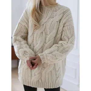 Women's Plus Size Knit Sweater Pullover, Solid Color Round Neck Striped Top, Casual Loose Fit for Fall & Winter Seasons Can be used with raincoat
