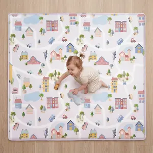 PaPaMat 50x50 Baby Playpen Mat, Thick Memory Foam, Ultra-Soft & Water-Repellent, Cute Floral Tummy Time Mat for Baby Room