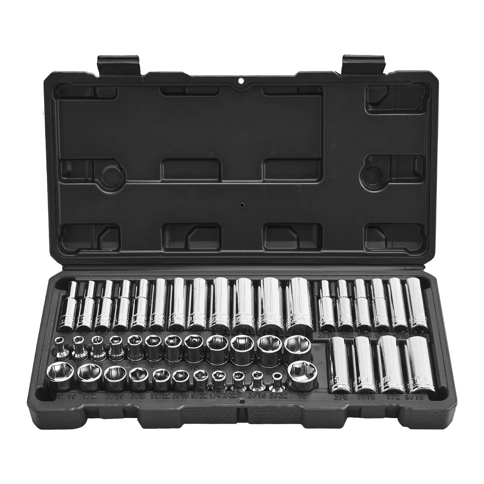 VEVOR 46-Piece Socket Wrench Repair Toolkit, 1/4 in Drive SAE/Metric Deep & Standard Chrome-Plated Impact-Resistant CR-V Steel Work Tools with Storage Case for Automotive Repair, 6-Point Sockets, DIY Projects