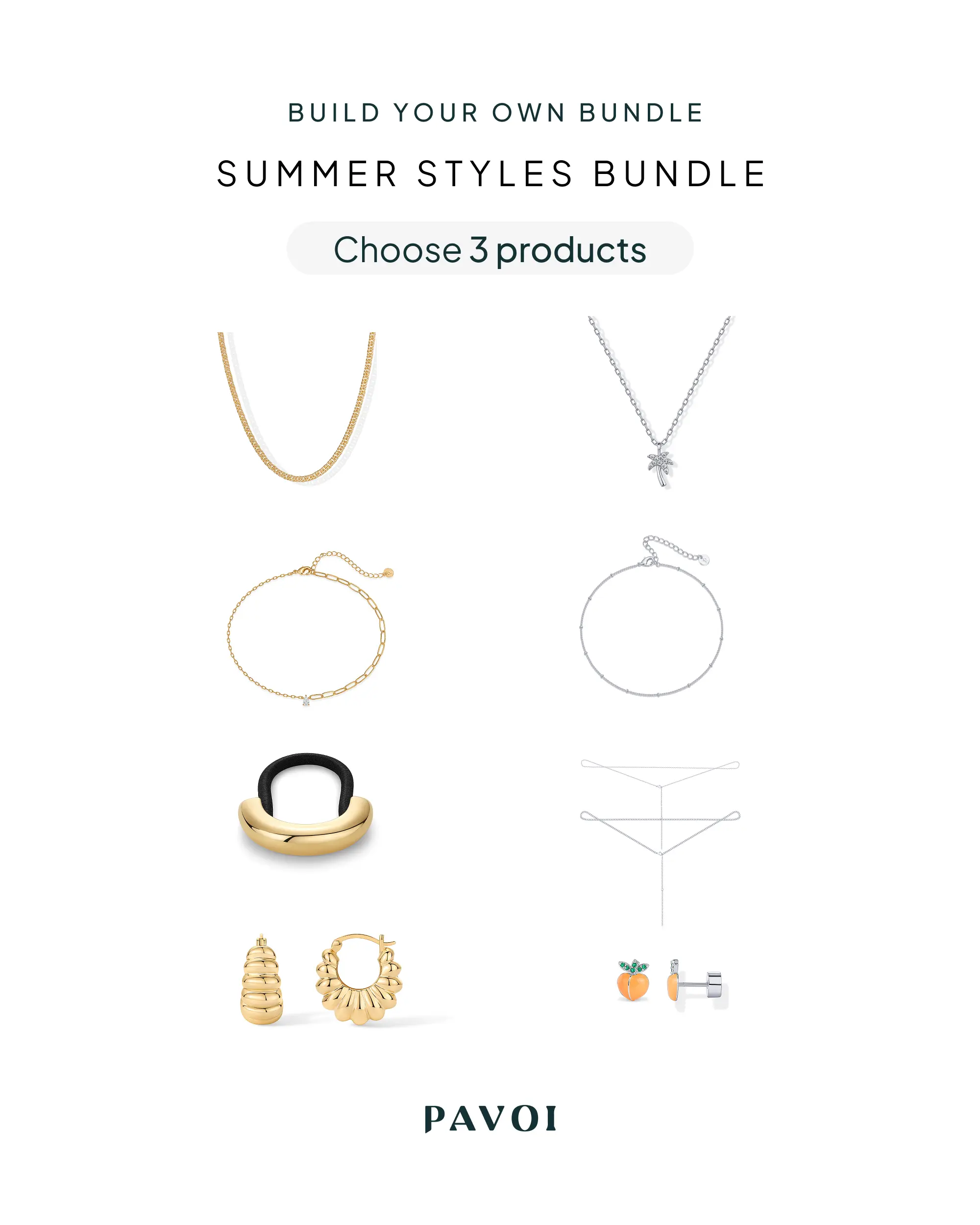PAVOI 14K Gold Plated Summer Style Bundles for Women – 3-Piece Trendy Jewelry & Hair Accessory Set – Mix & Match Anklets, Necklaces, Earrings & Hair Cuffs for Beach & Vacation Looks - Build Your Own Tiktok Bundle