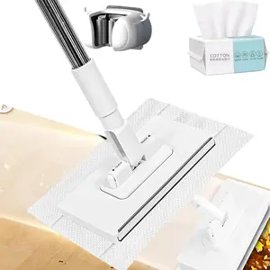 Mini Flat Mop with Long Handle – Zero Touch Design, Locking Head Gap Dust Cleaner for Floor, Wall & Corner Cleaning – Includes 1 Mop + 10 Disposable Mop Pads (Random Colors) – Ideal for Home, Apartment & Daily Cleaning Broom and Dustpan Set Cleaning