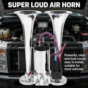 Universal 12V Air Horn Super Loud Dual Trumpet Horn Kit with Compressor Chrome Zinc Alloy for Car Truck SUV Motorcycle Boat