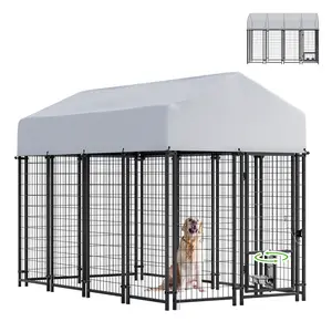 Alifuraha Large Outdoor Dog Kennel with Waterproof Roof, Heavy Duty Metal Dog Cage with Rotating Feeding Door, 33.6 sq.ft for Medium to Large Dogs
