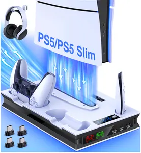 BEBONCOOL PS5 Slim Stand with 3 Levels Cooling Station for Playstation 5 Console,PS5 Controller Charger, PS5 Accessories-Cooling Fan, Headset Holder, 15 Game Slot for Playsation 5 Slim Console  Digital/Disc