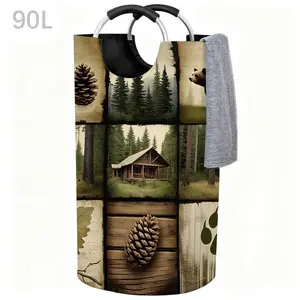 Forest Animal Bear Laundry Basket With Padded Handle - Oversized Foldable Clothing Storage Basket, Portable Durable And Easy To Store, Adorable Laundry Basket, Suitable For Bathroom, Bedroom, Living Room, And Laundry Room Holiday Gift- 90L