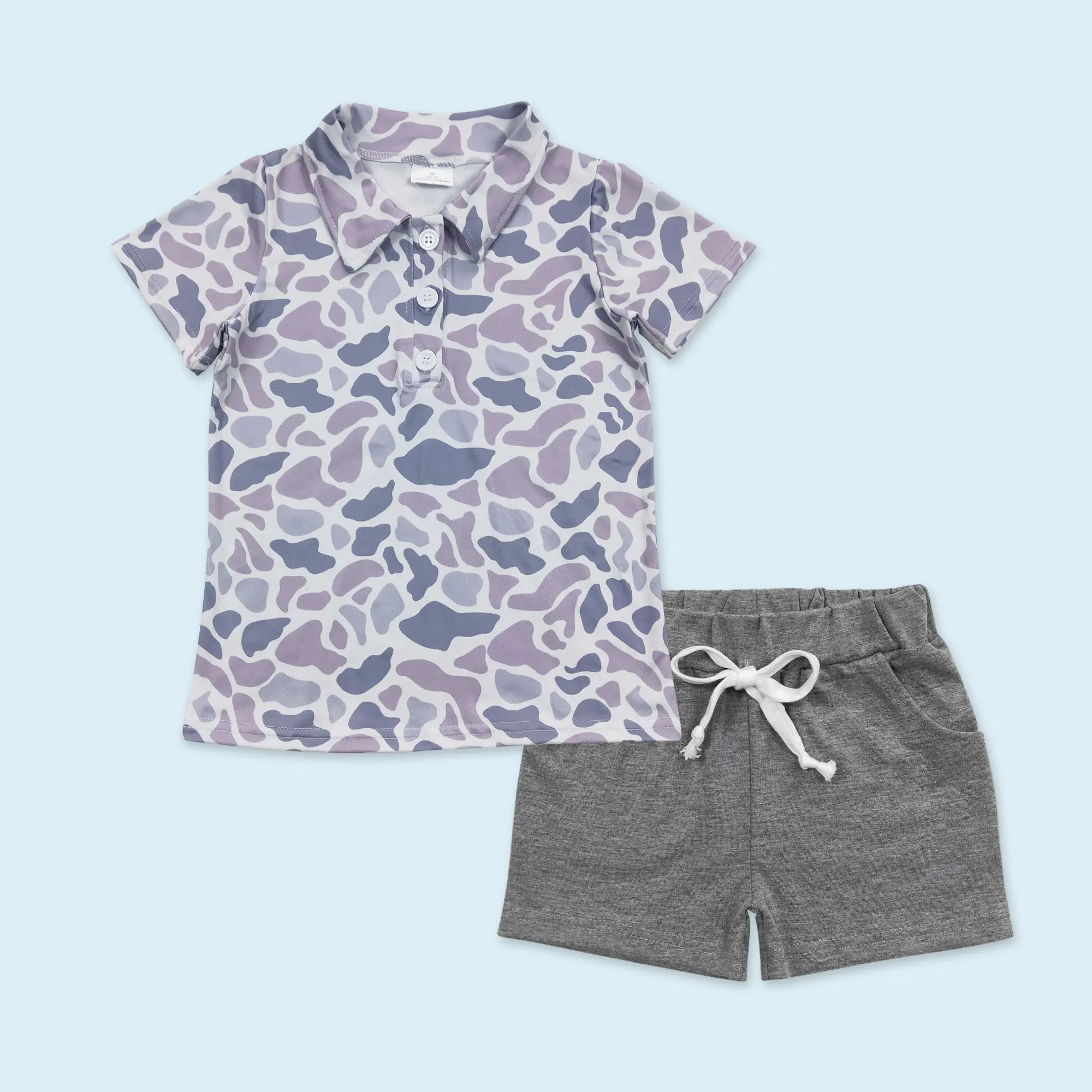 Grey camouflage polo shirt cotton shorts boys summer clothes