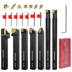 Indexable Lathe Turning Tool Set, 14PCS 1/2'' (12mm) Shank, 7PCS Metal Lathe Tool Holders with 7PCS Carbide Inserts for Turning, Grooving, Threading, Boring – CNC Lathe Cutting Tools Kit