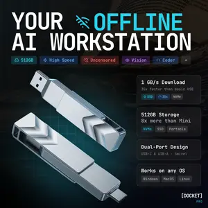 Docket Pro 512GB Portable Offline AI Workstation with 12 AI Models 1050 MB/s NVMe SSD USB-C & USB-A